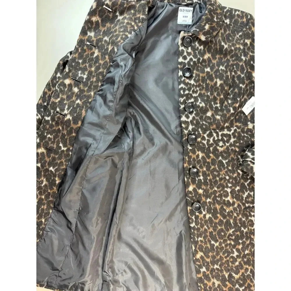 Old Navy Women’s Wool Blend Leopard Pea Coat Size M Peter Pan Collar Lined Retro - Picture 11 of 11